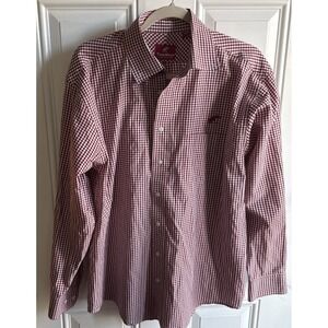 Mens Large Tusk Wear Long Sleeve Button Down Shirt Red White Check